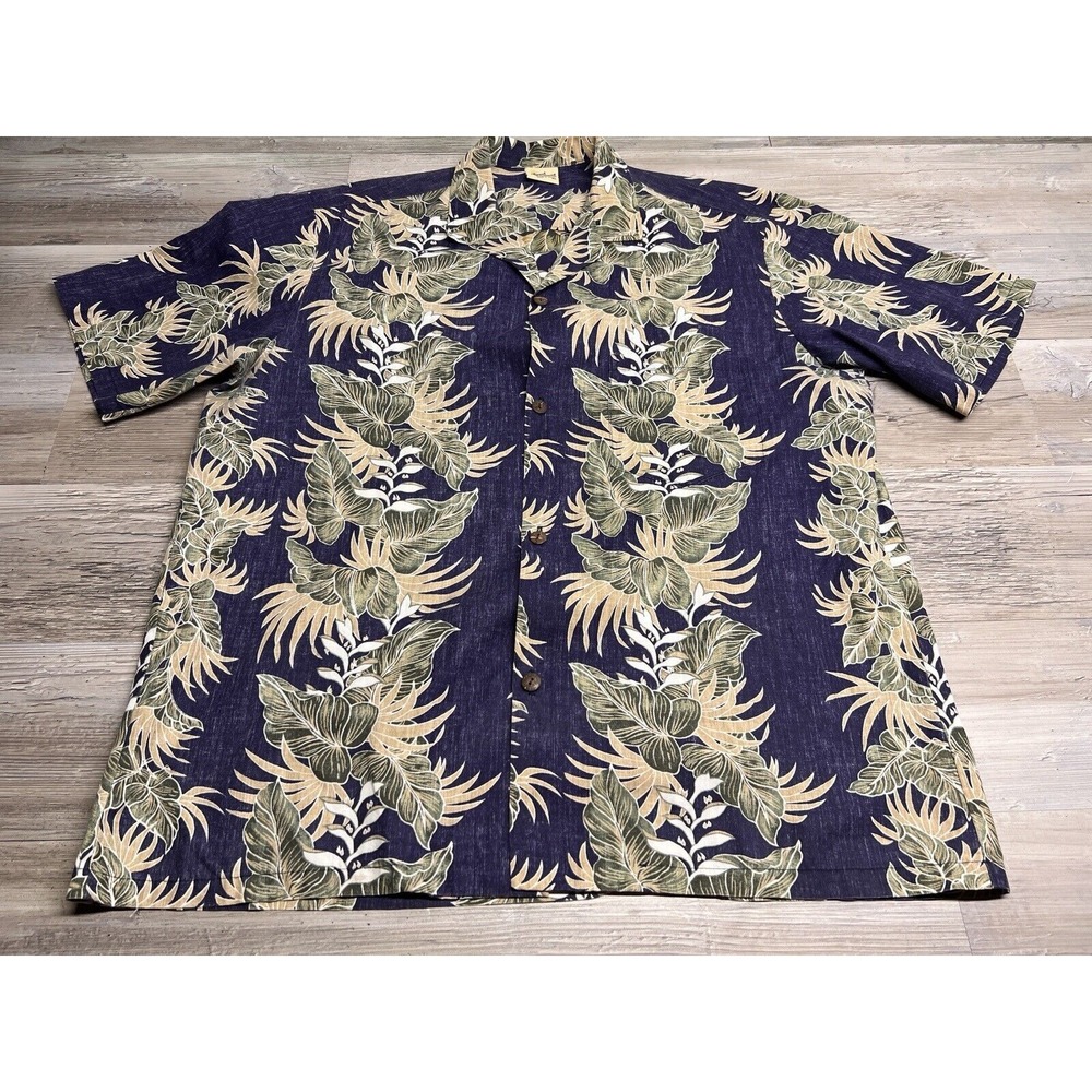 Vintage Royal Creations Mens Hawaiian Shirt Floral Button Up Shirt Size XL Blue